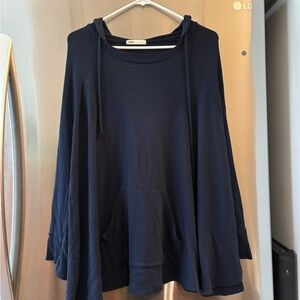 Navy Blue Hooded Pullover Sweatshirt Cape with Hood